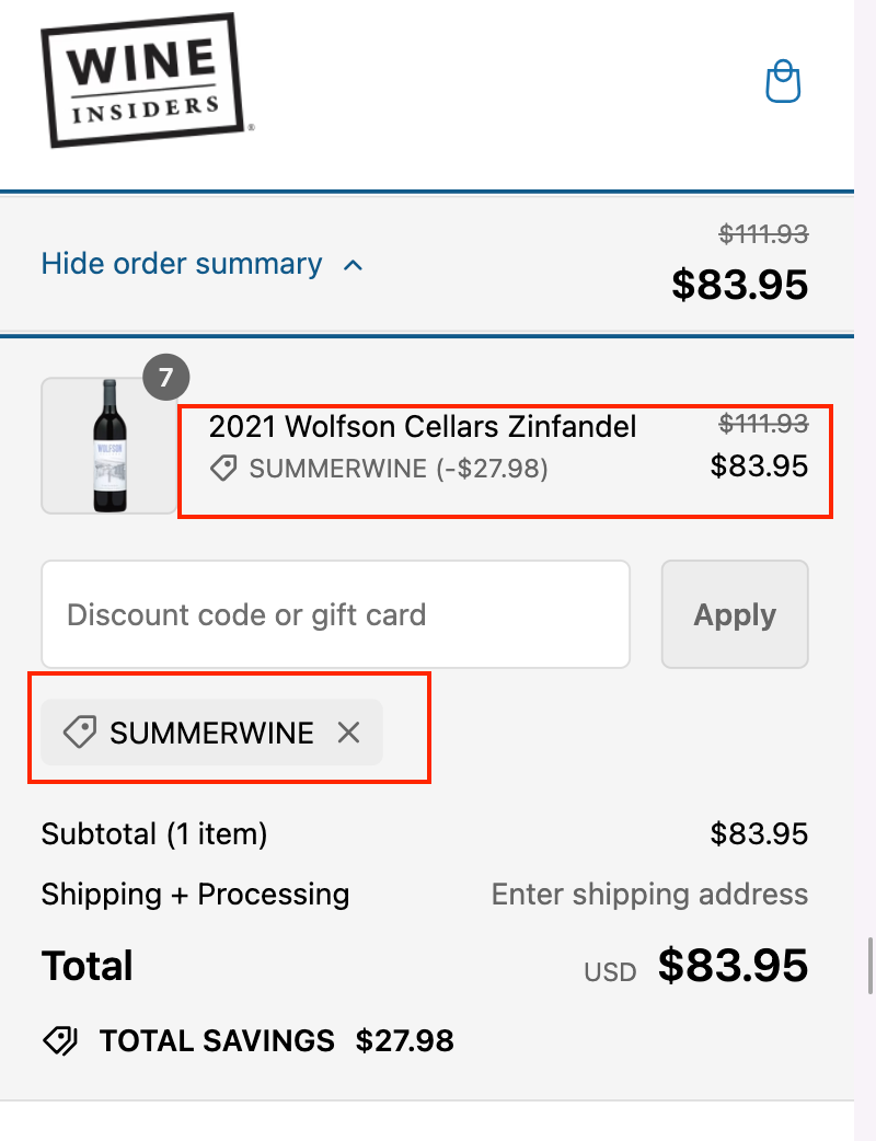 Applied discount code