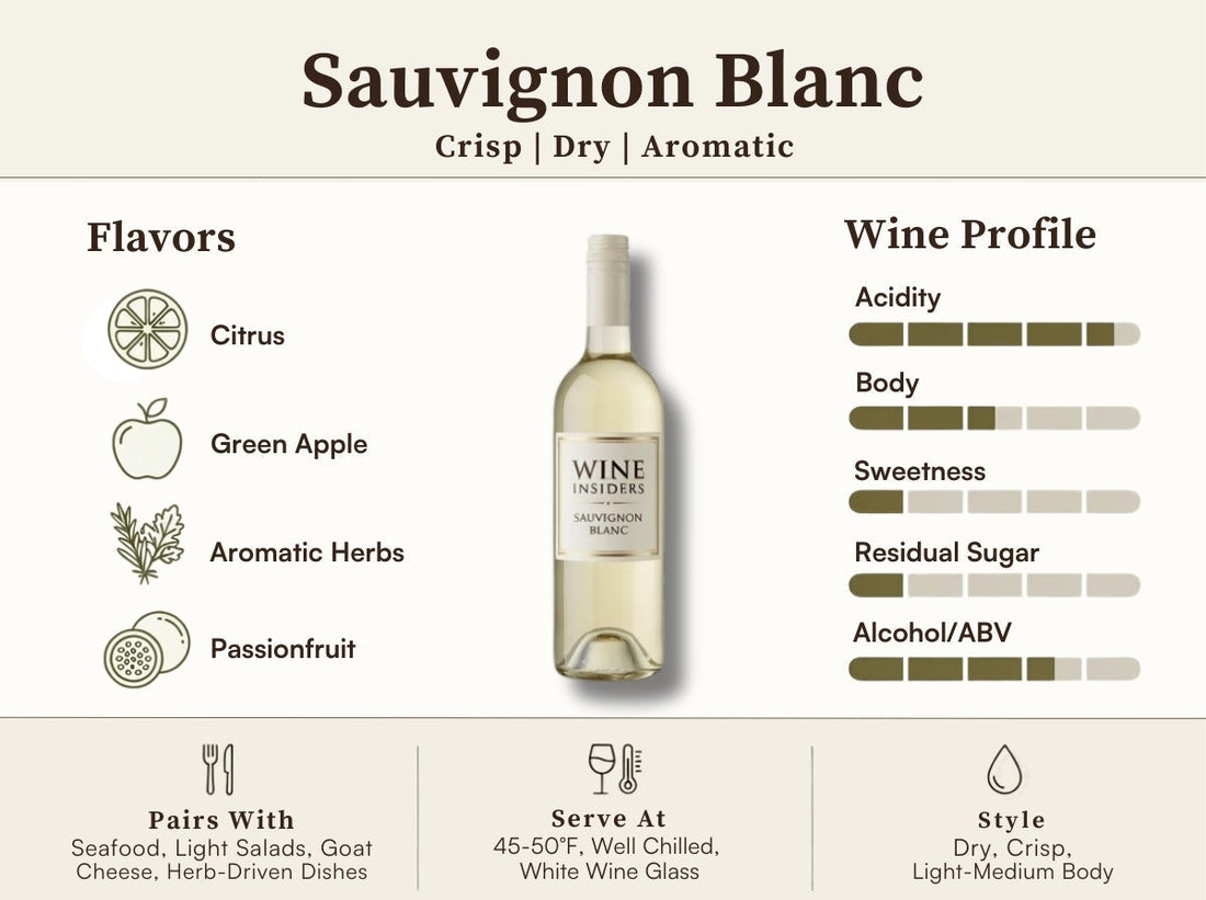 Sauvignon blanc wine flavor profile and pairing guide.