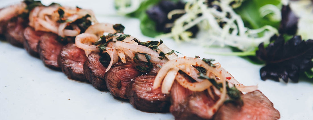 New York Steak with Za'atar Onions and Greens