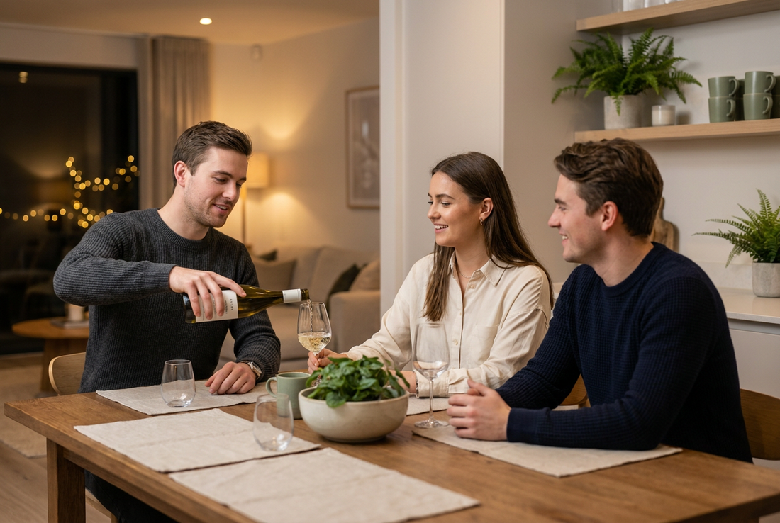 Two man and a woman drinking wine